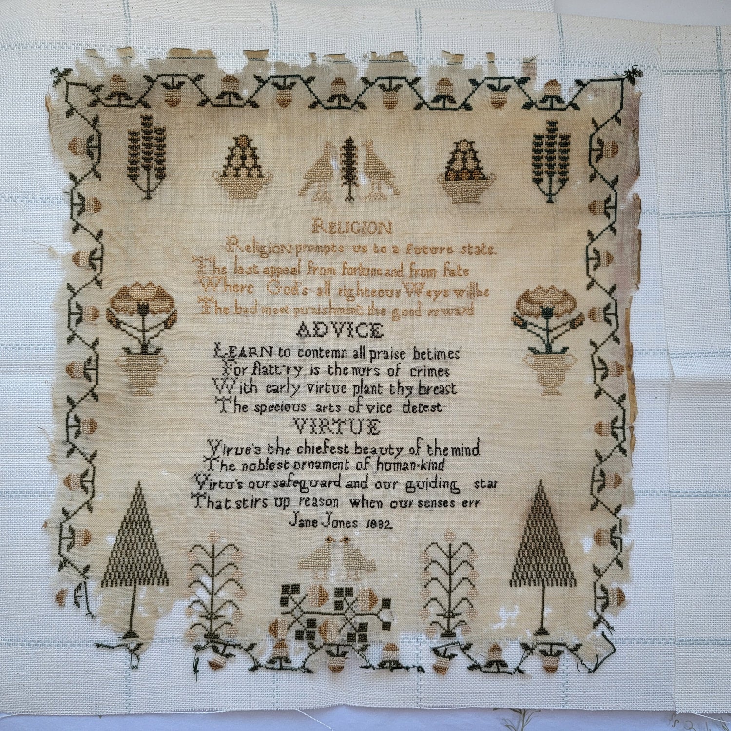 Jnae Jones 1832 Reproduction Sampler