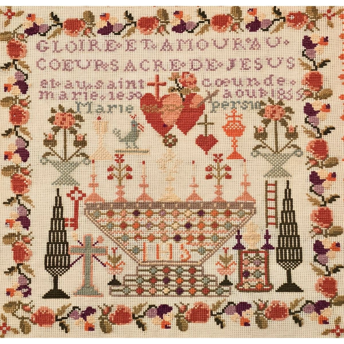 Marie Persin 1855 Sampler – French Antique Reproduction Cross Stitch PDF