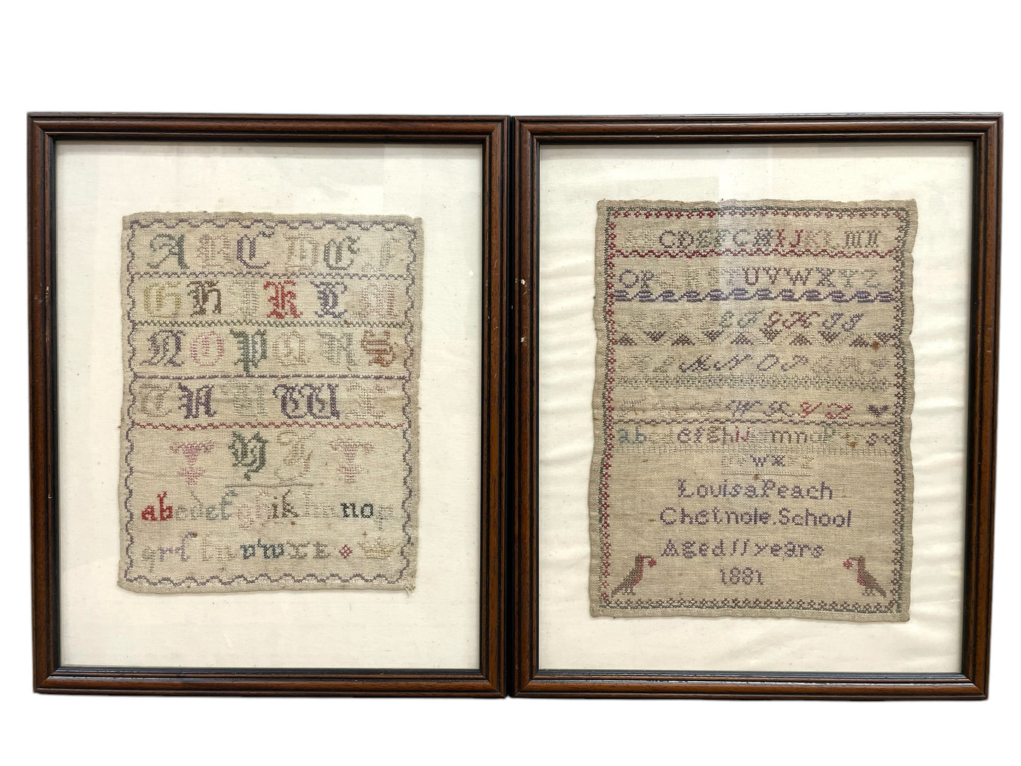 A Pair of Victorian Alphabet Samplers by Louisa Peach Samplers