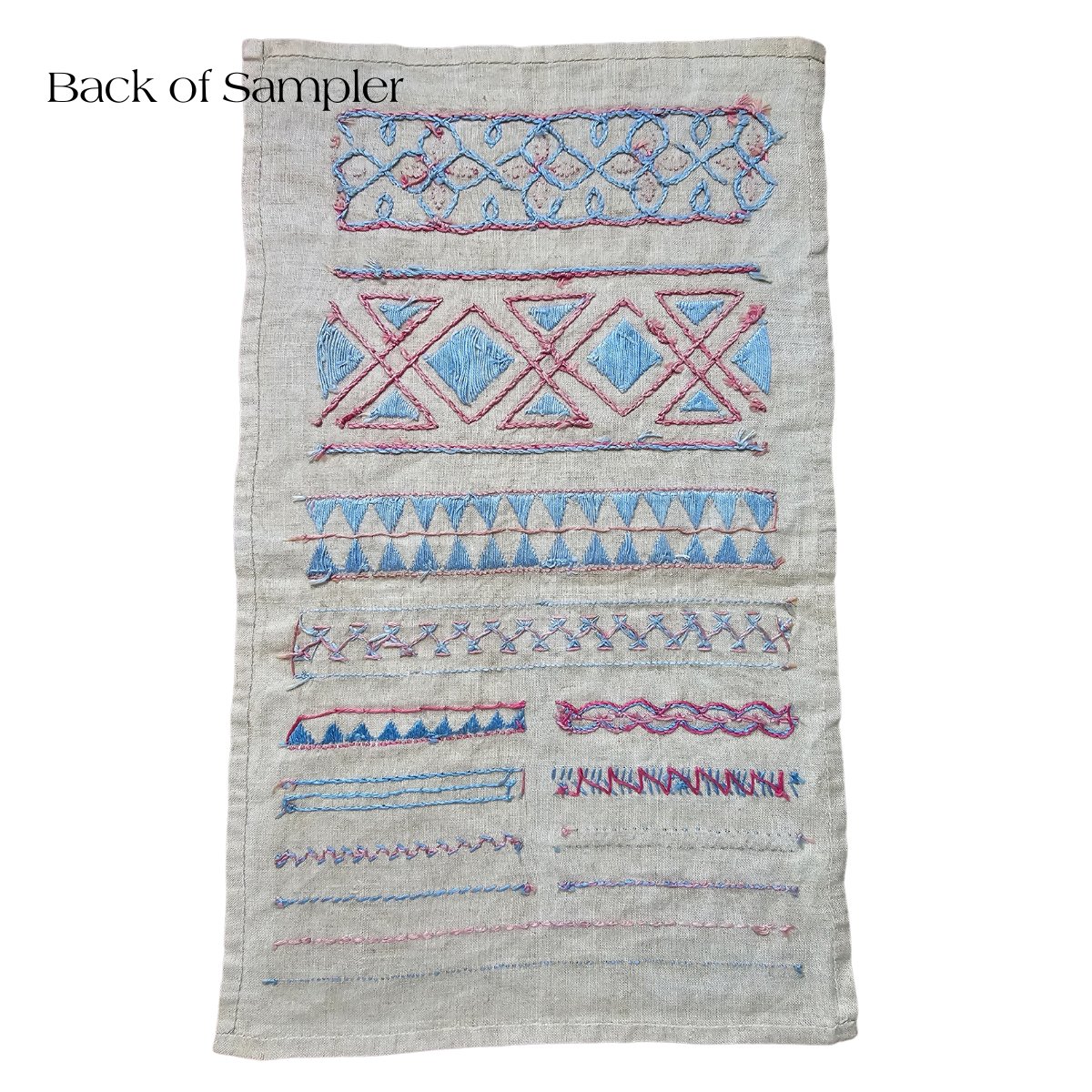 Embroidery Sampler in Blue and Pink