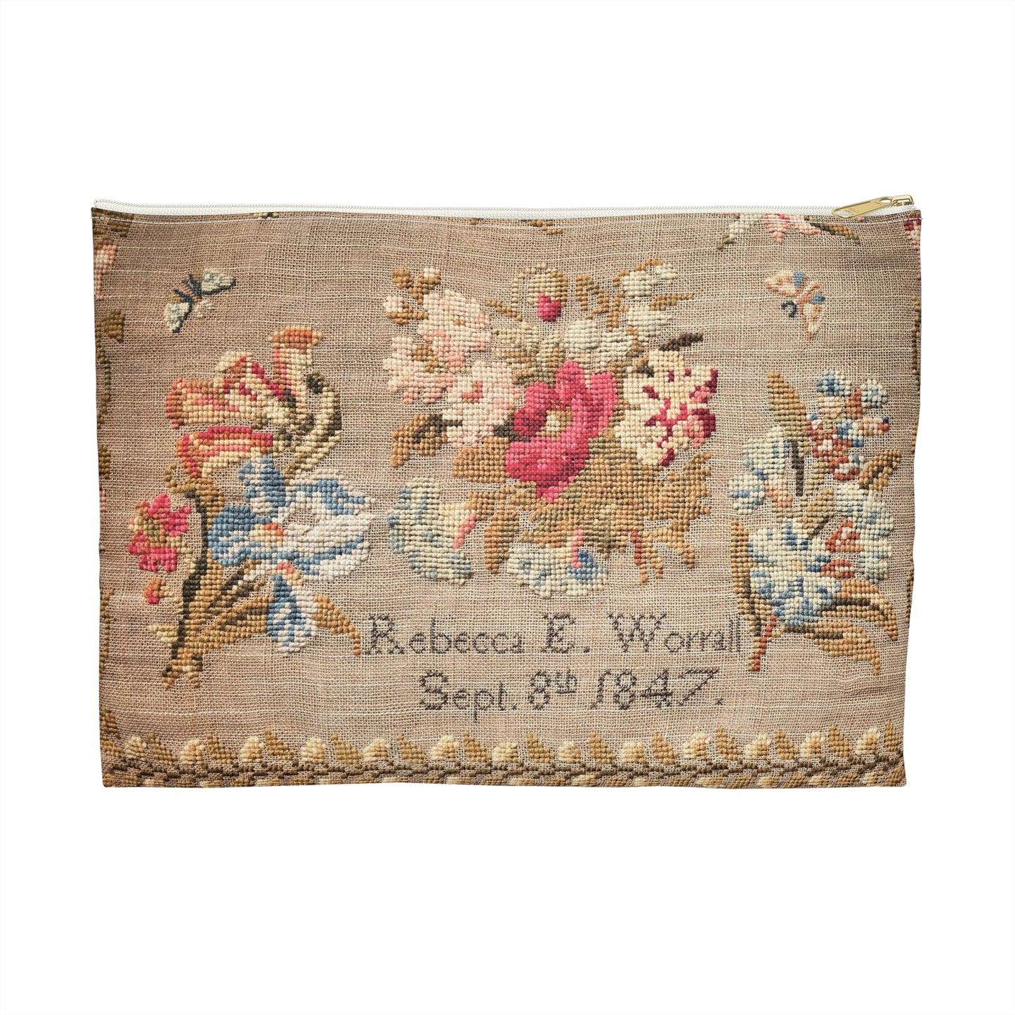 Rebecca Worrall Pouch – Needlework Storage Bag Inspired by Antique Sampler