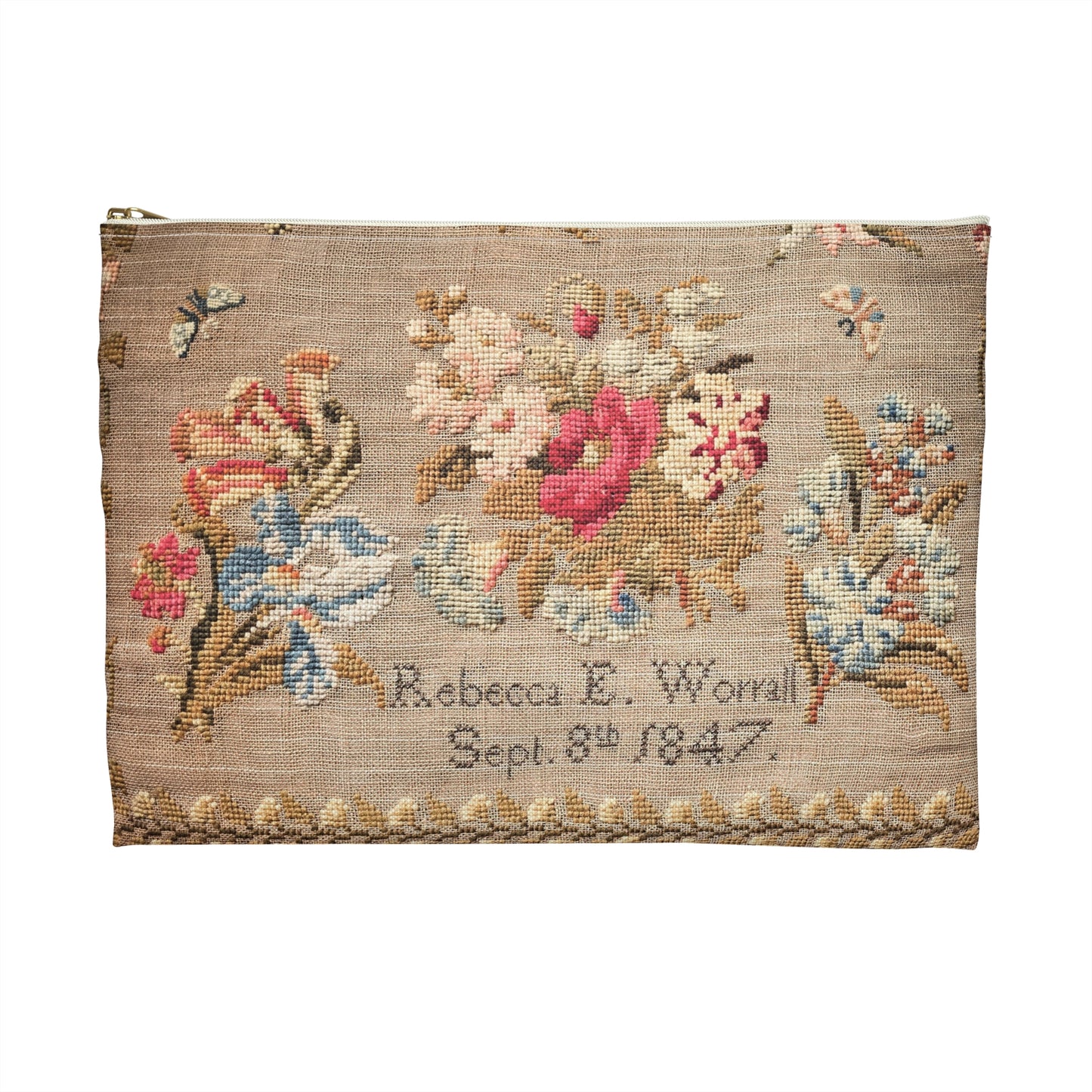 Rebecca Worrall Pouch – Needlework Storage Bag Inspired by Antique Sampler