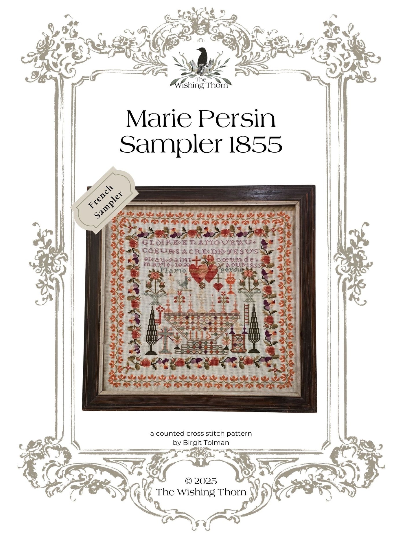Marie Persin 1855 Sampler – French Antique Reproduction Cross Stitch Pattern
