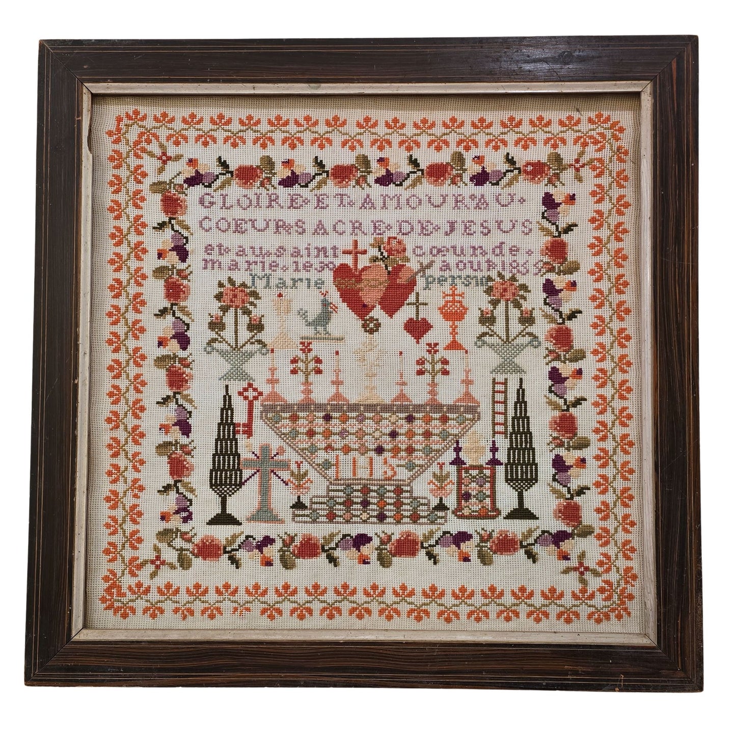 Marie Persin 1855 Sampler – French Antique Reproduction Cross Stitch PDF