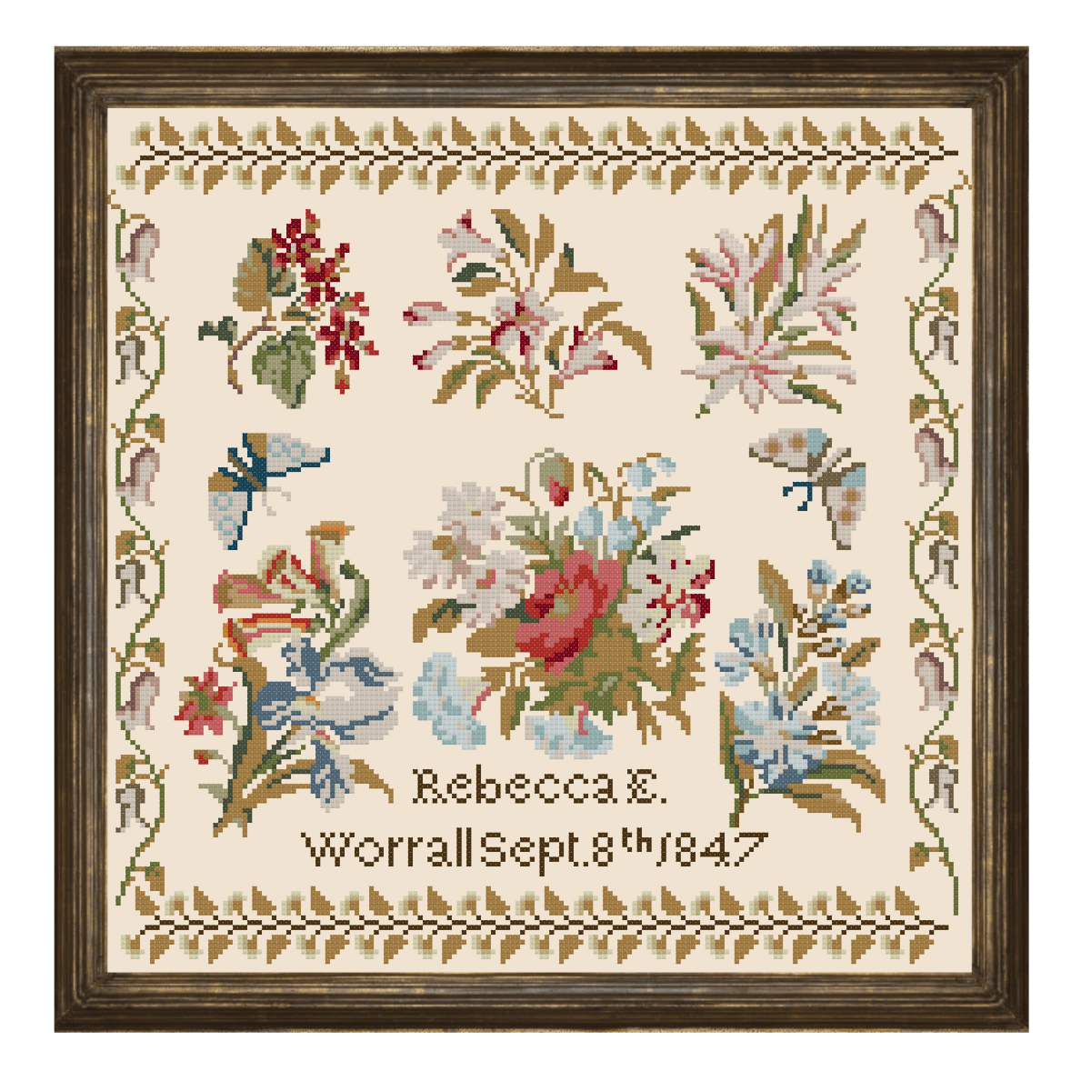 Rebecca Worrall 1847 Sampler Cross Stitch Pattern