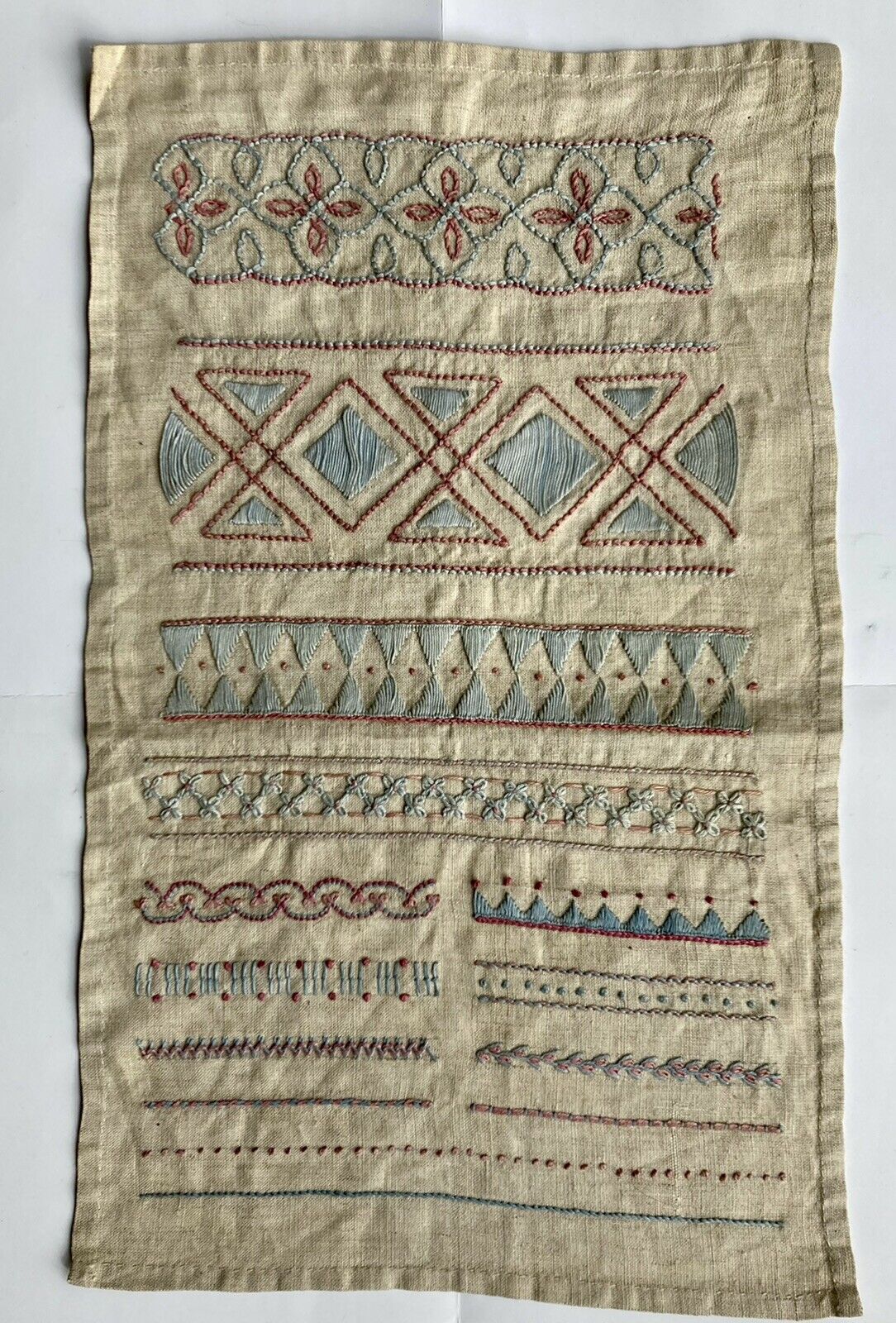 Embroidery Sampler in Blue and Pink