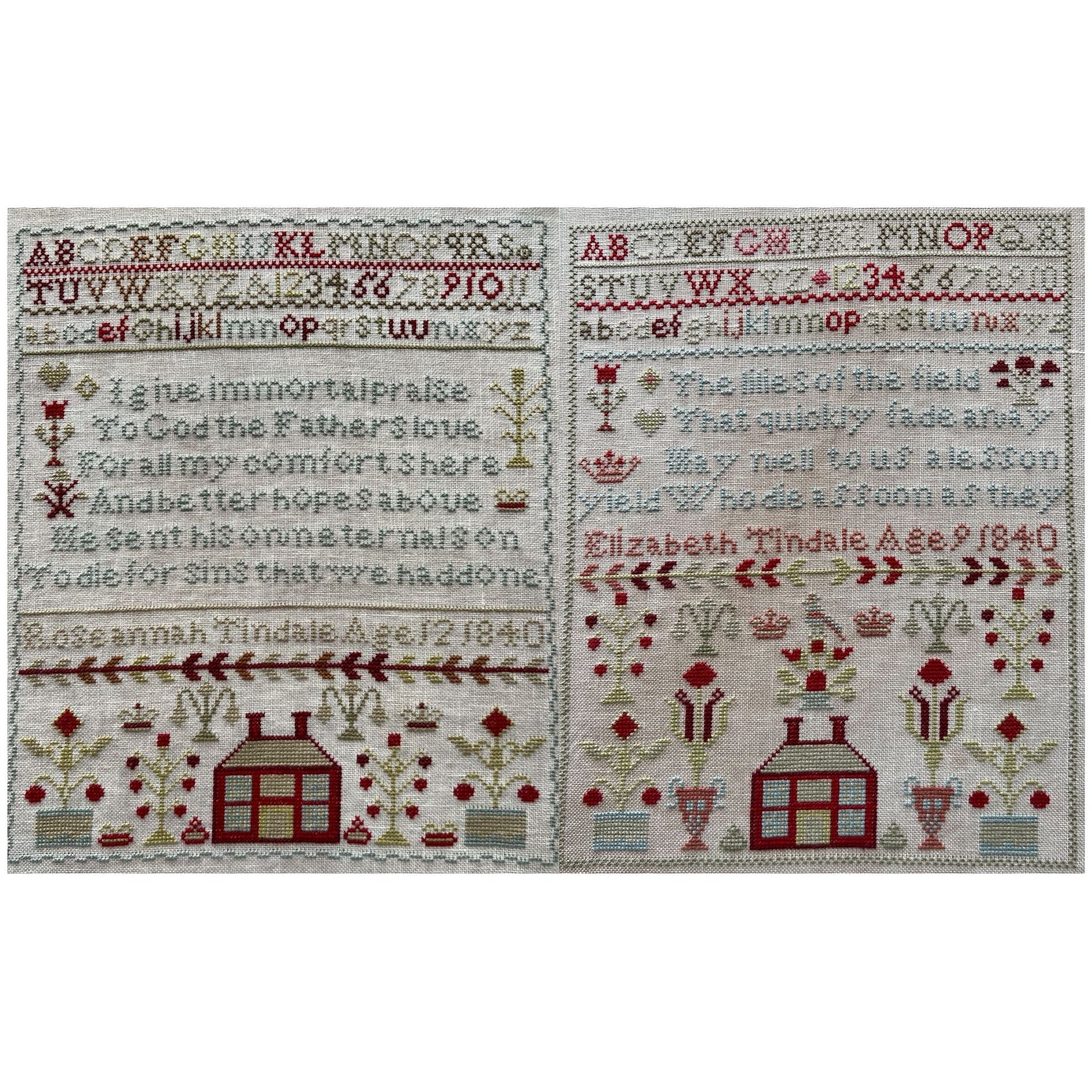 Tindale Sisters 1840 Two Samplers Together