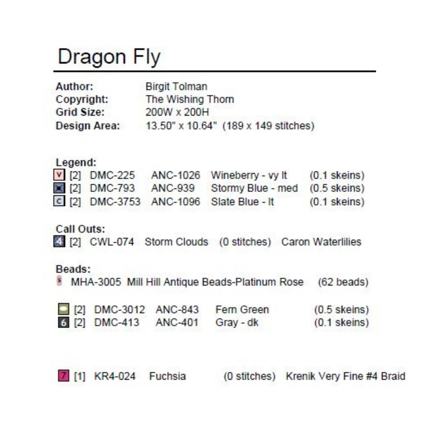 Flower Dragonfly Cross stitch Pattern