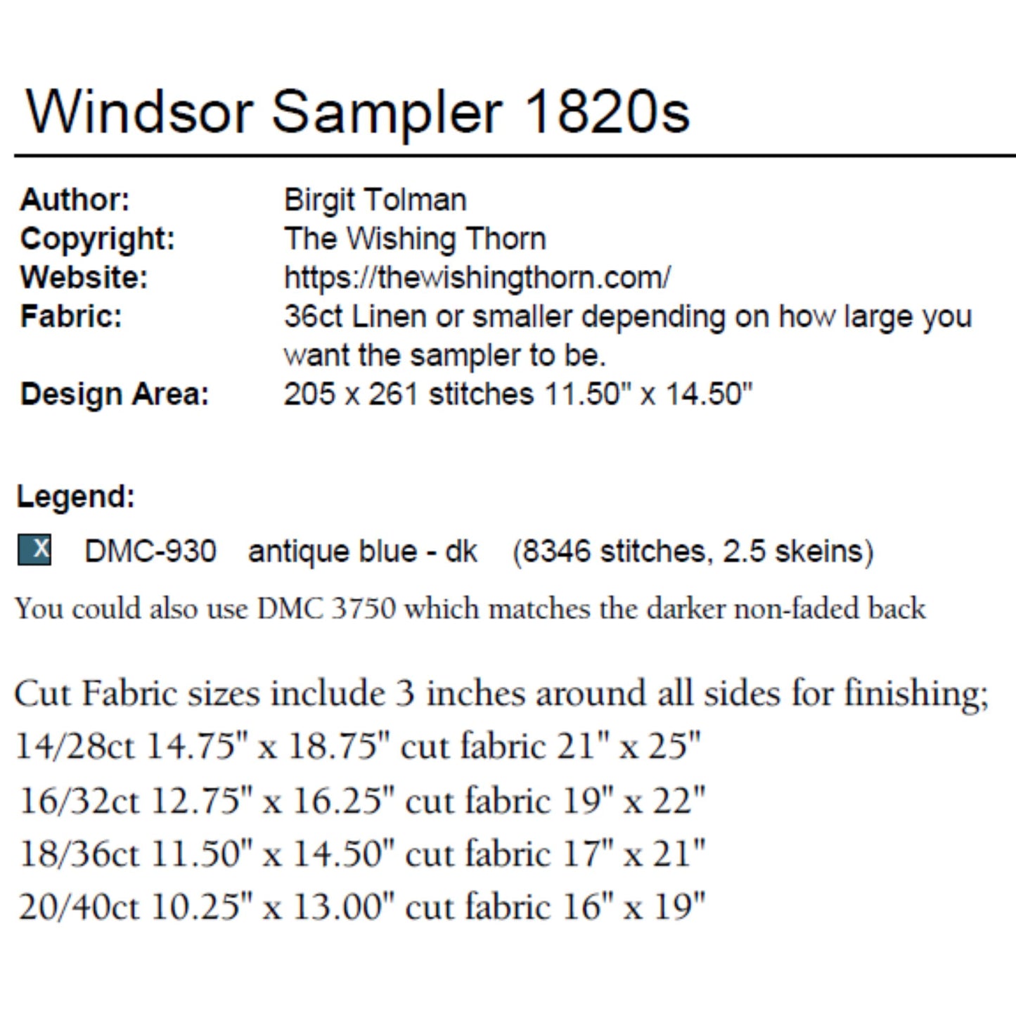 Windsor Sampler Pattern 1820s PDF
