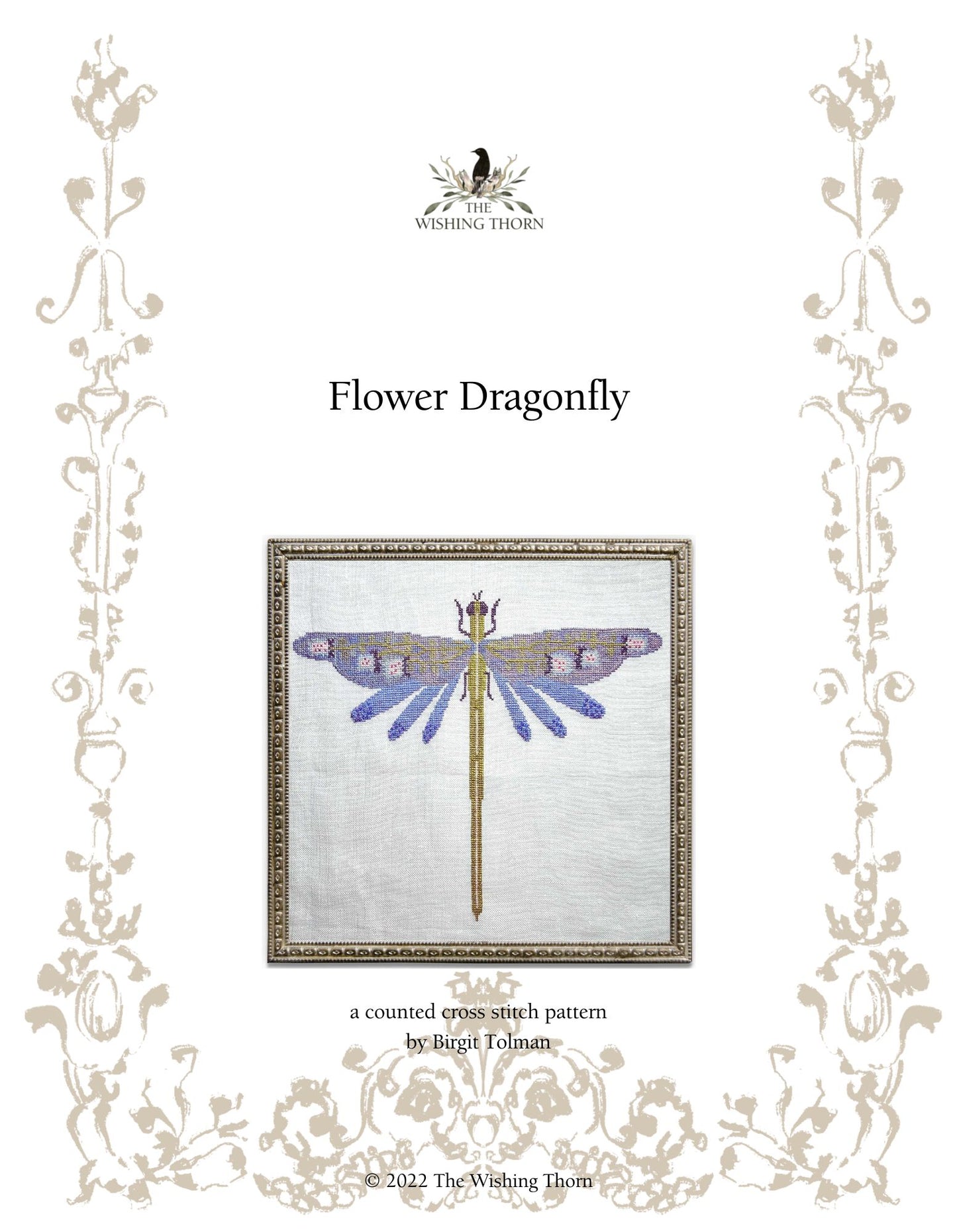 Flower Dragonfly Cross stitch Pattern PDF