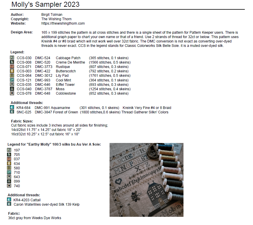 Molly's Sampler Pattern PDF