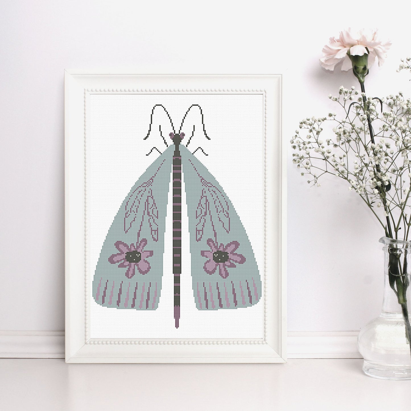 Flower Moth Cross Stitch Pattern