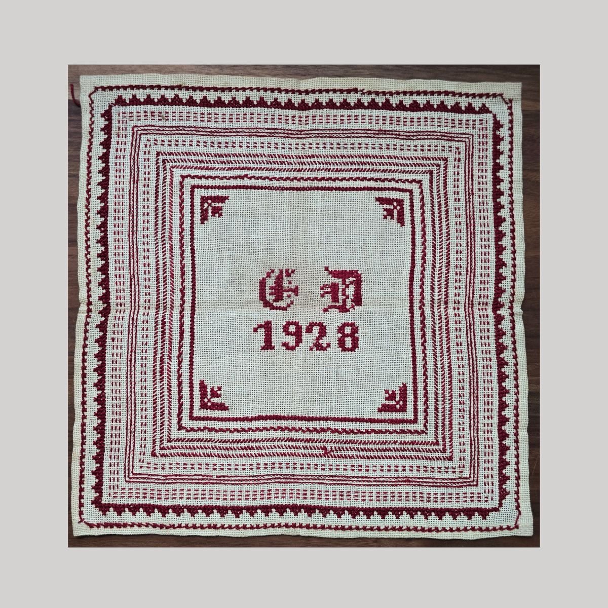 German Redwork Sampler from 1908 marked with initials ED