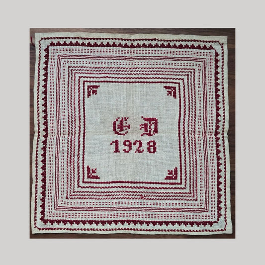 German Redwork Sampler from 1908 marked with initials ED