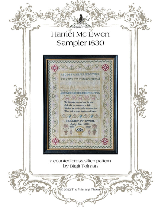 Harriet Mc Ewen Sampler Pattern 1830 Printed Version