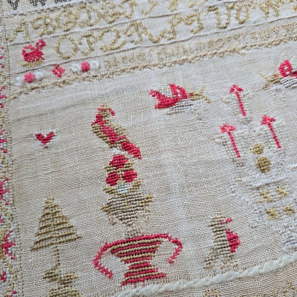 Antique English Sampler by Mary Gasgarth, 1852 | Wool on Linen, Westmorland