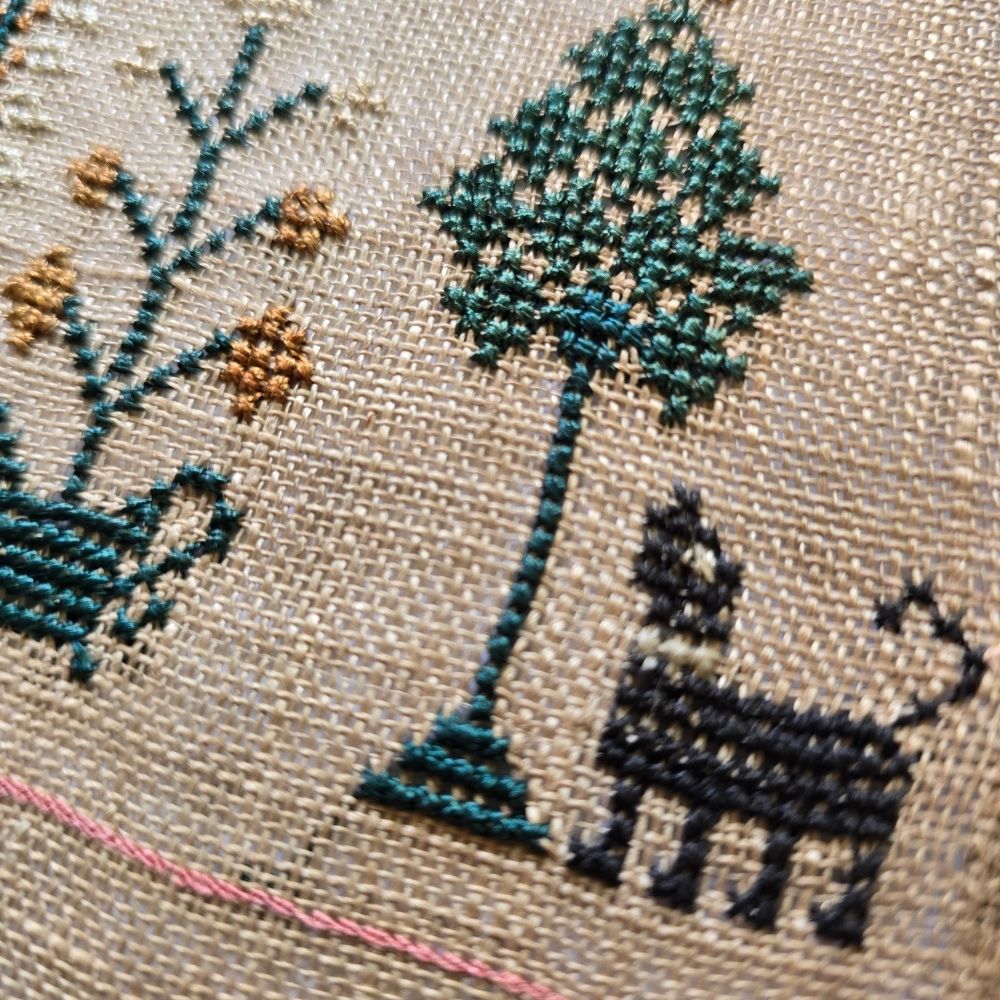 Antique English Sampler by Helen Robertson, c.1820s | Hemstitch, Satin & Eyelet