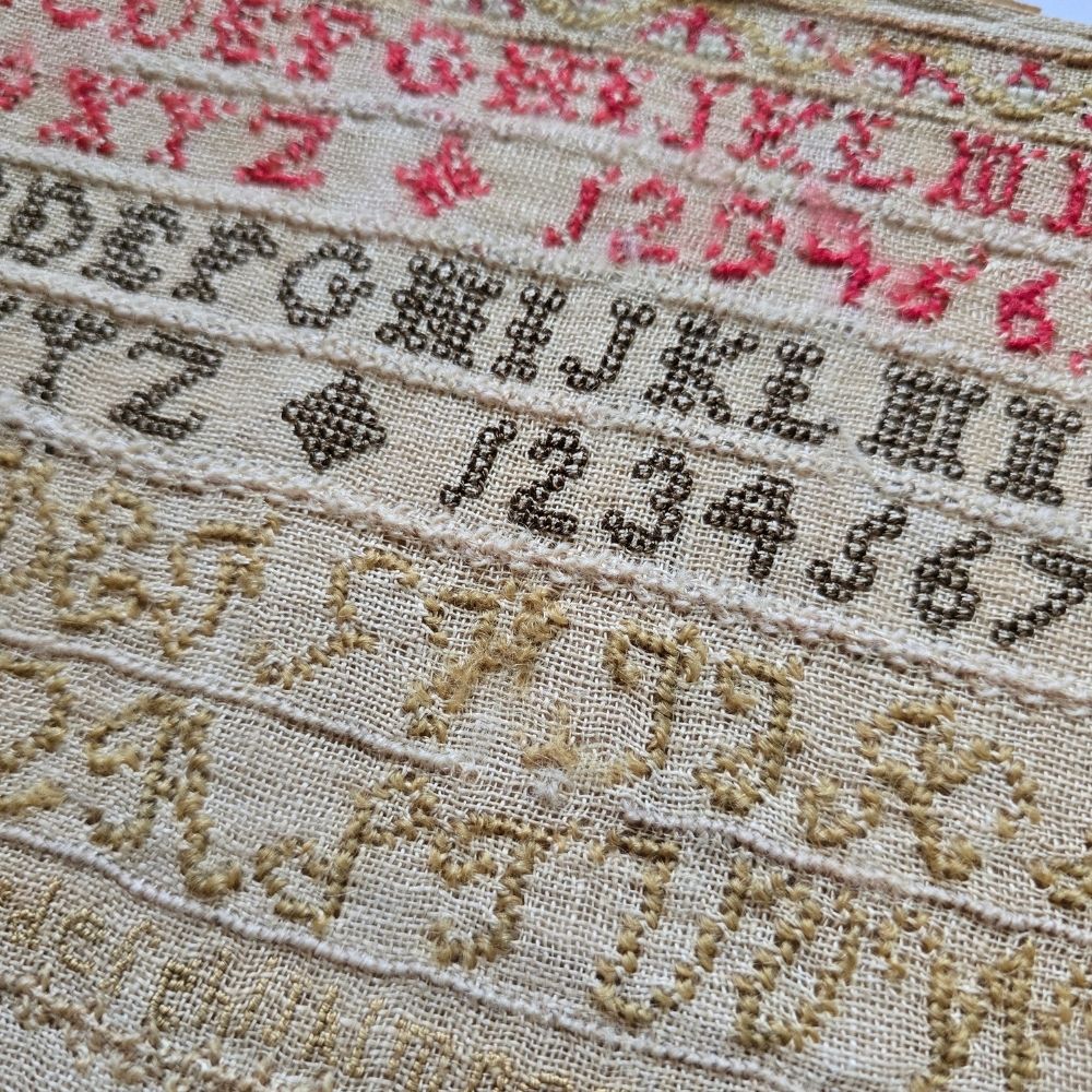 Antique English Sampler by Mary Gasgarth, 1852 | Wool on Linen, Westmorland