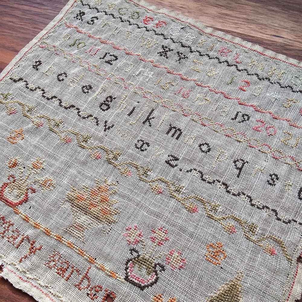 Antique Miniature Sampler by Mary Barber, c.1850
