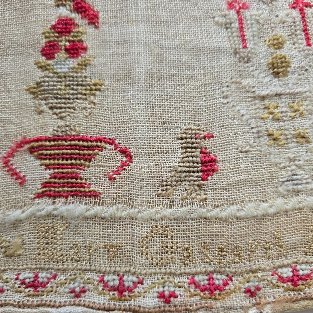 Antique English Sampler by Mary Gasgarth, 1852 | Wool on Linen, Westmorland