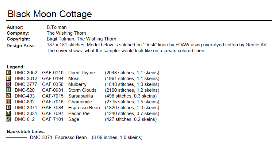 Black Moon Cottage Sampler – Cross Stitch Pattern PDF