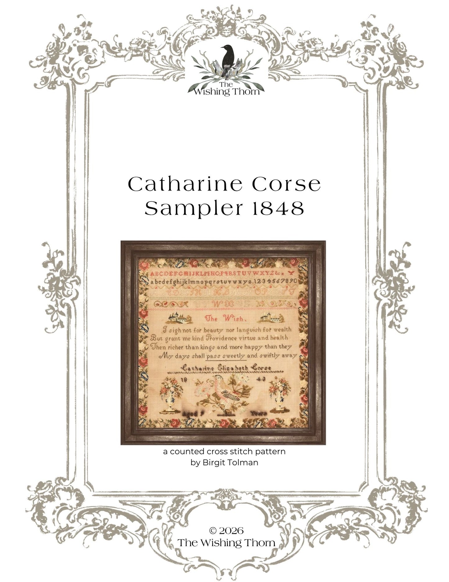 Catharine Elizabeth Corse Sampler 1848 Printed Pattern