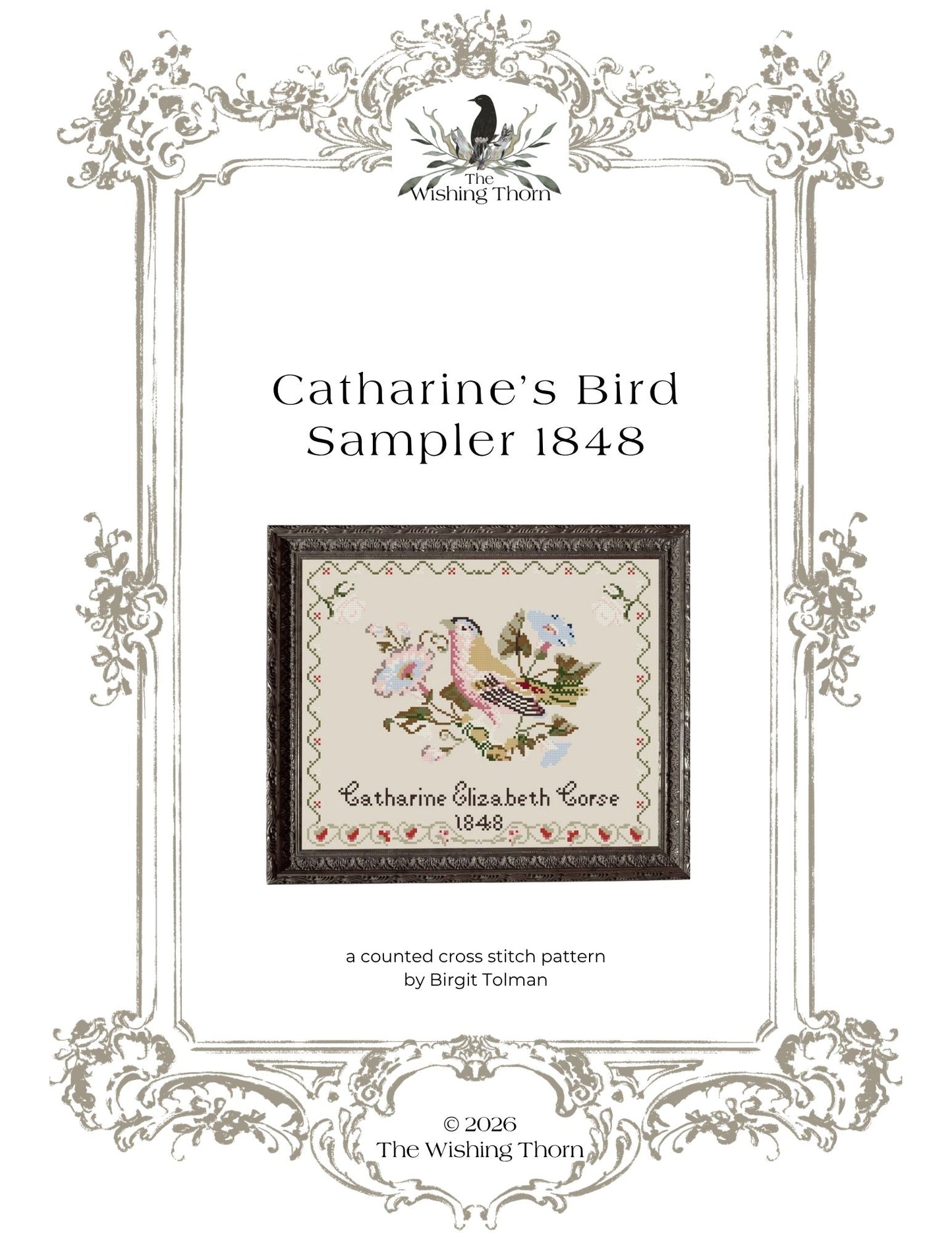 Catharine's Bird 1848 Cross Stitch Printed Pattern