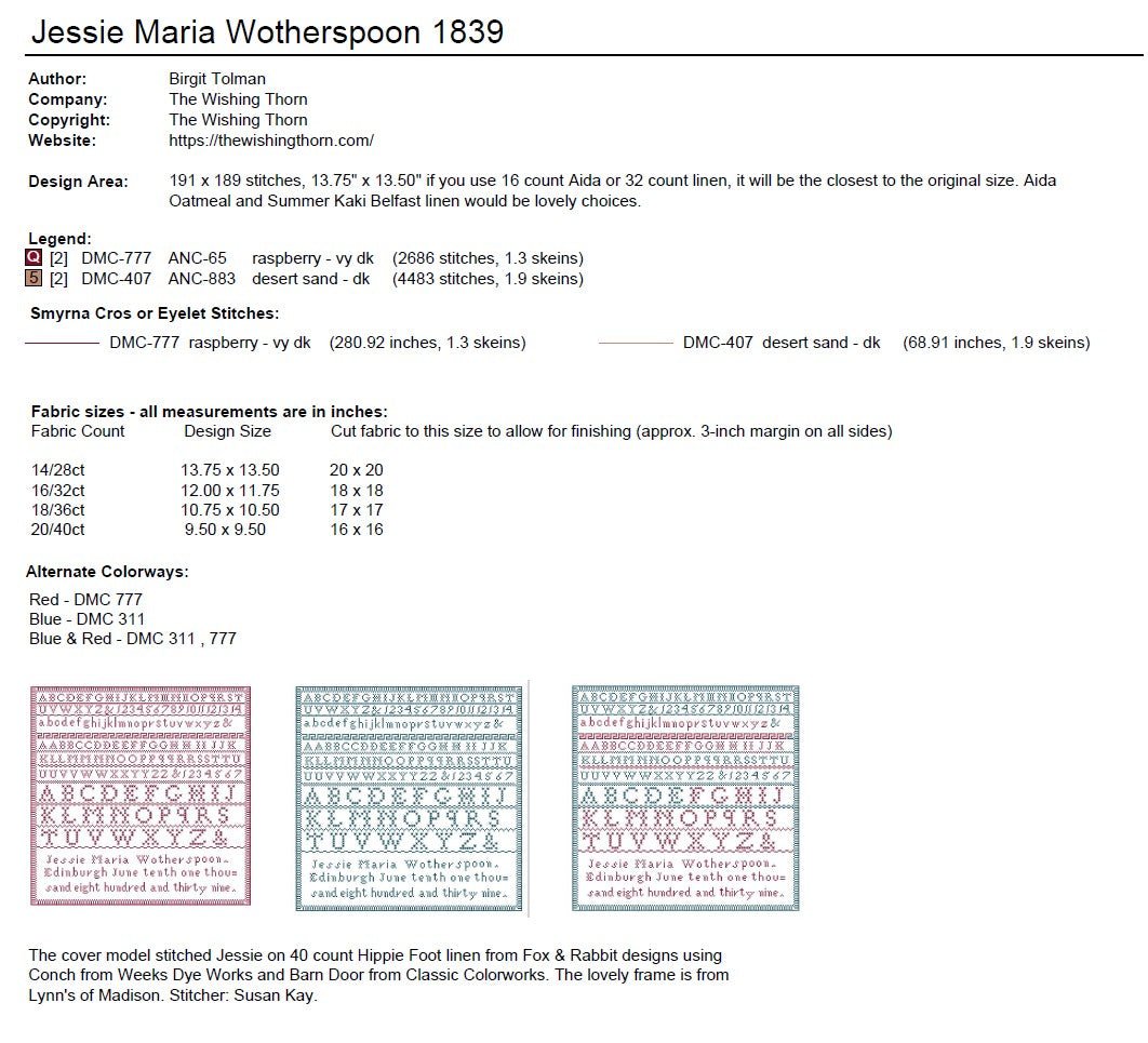Jessie Maria Wotherspoon 1839 Sampler PDF
