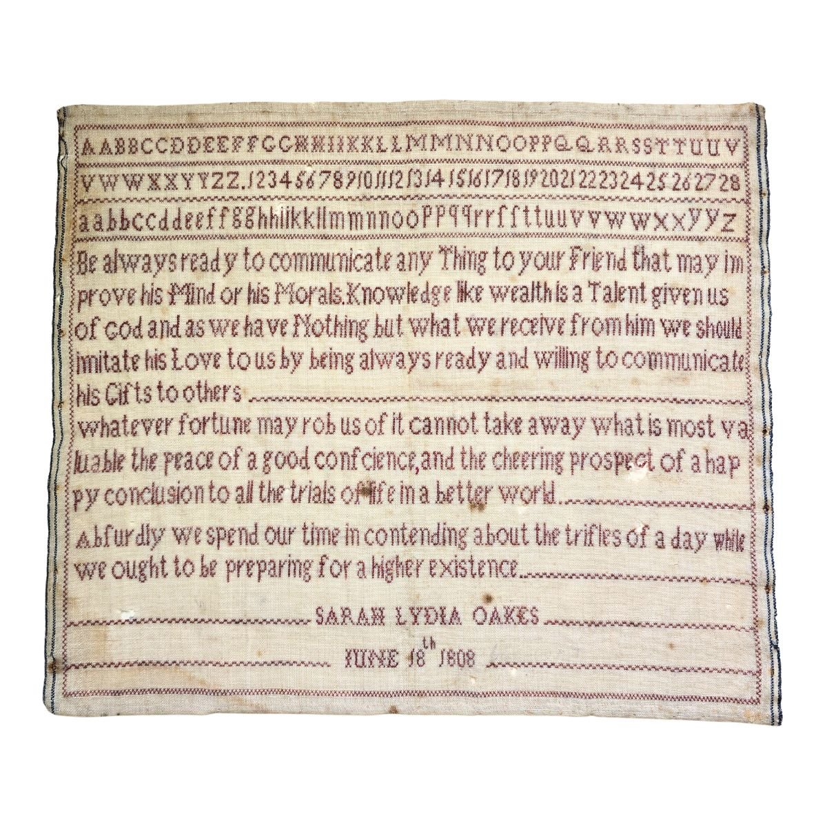 English Redwork Sampler from 1808