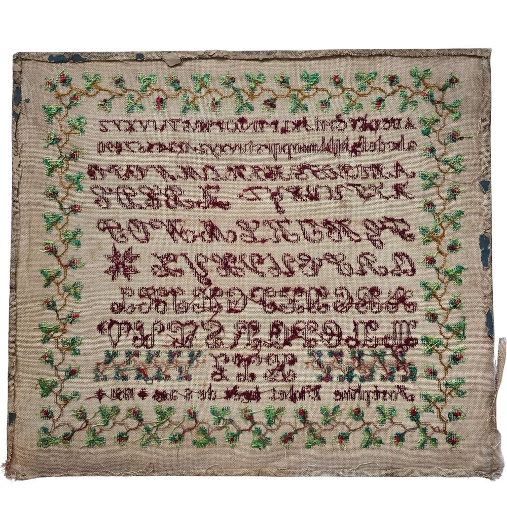 Antique French Redwork Sampler by Josephine Violet, 1891 | Rose Border & Alphabet