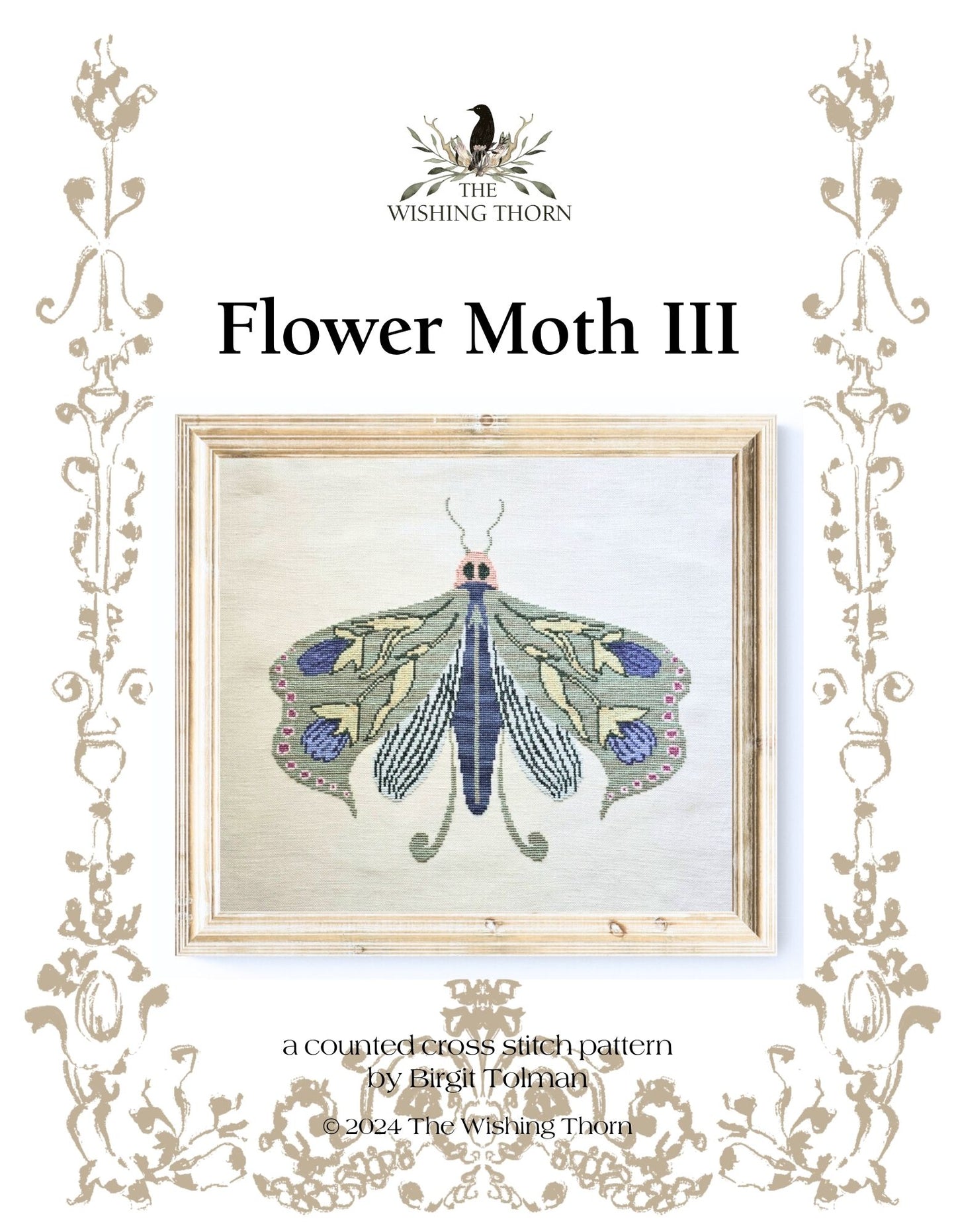 Flower Moth III Cross Stitch Pattern