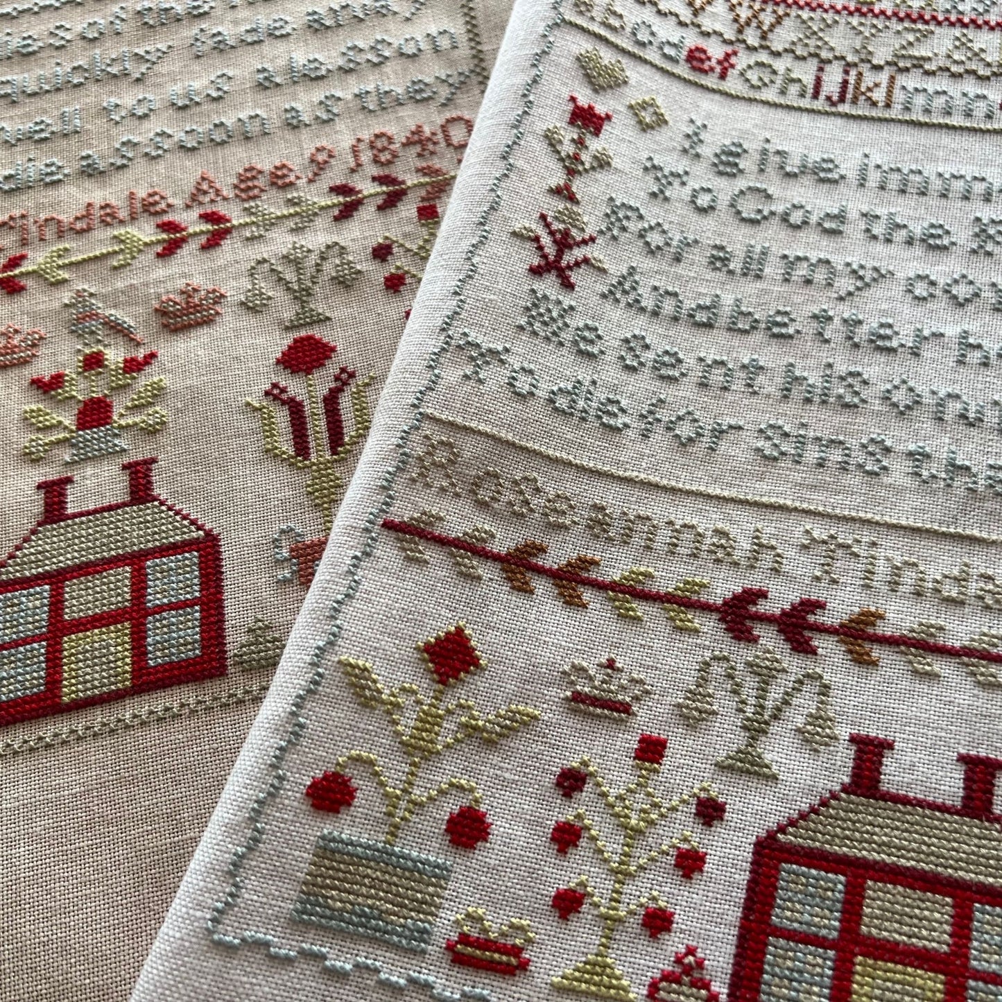 Tindale Sisters 1840 Two Samplers Together