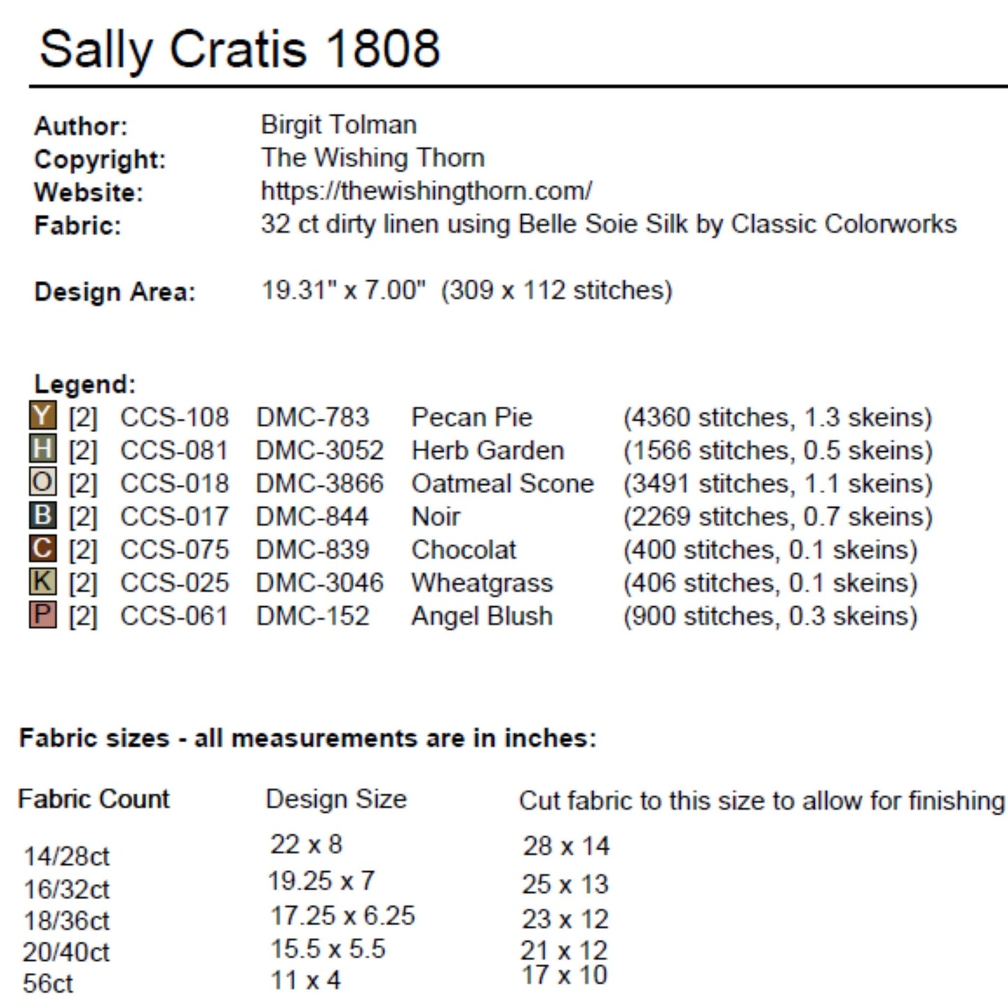 Sally Cratis Sampler Pattern 1808