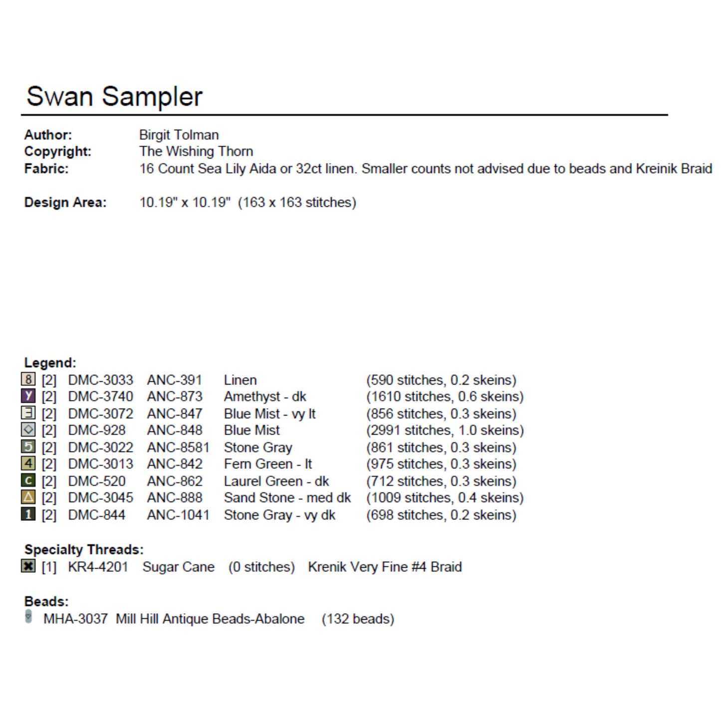 Swan Sampler Cross stitch Pattern PDF