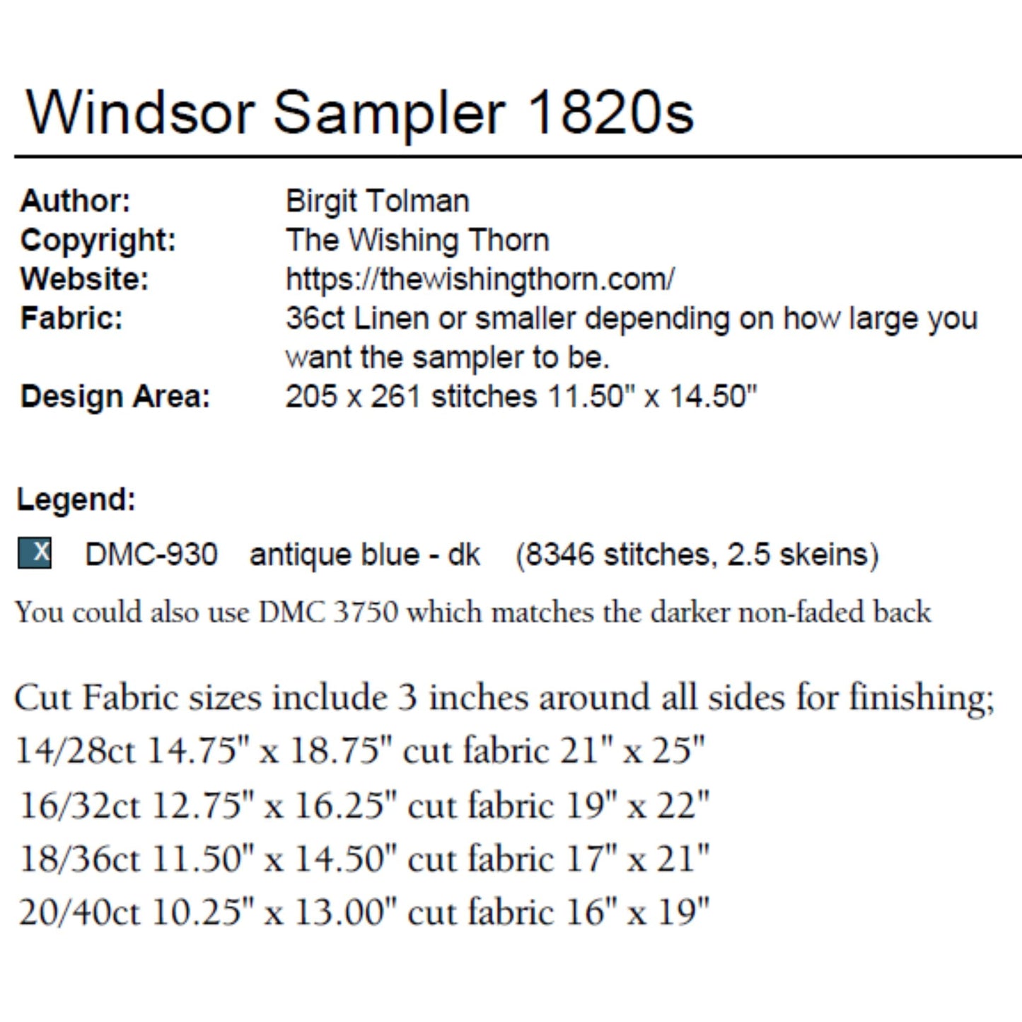 Windsor Sampler Pattern 1820s