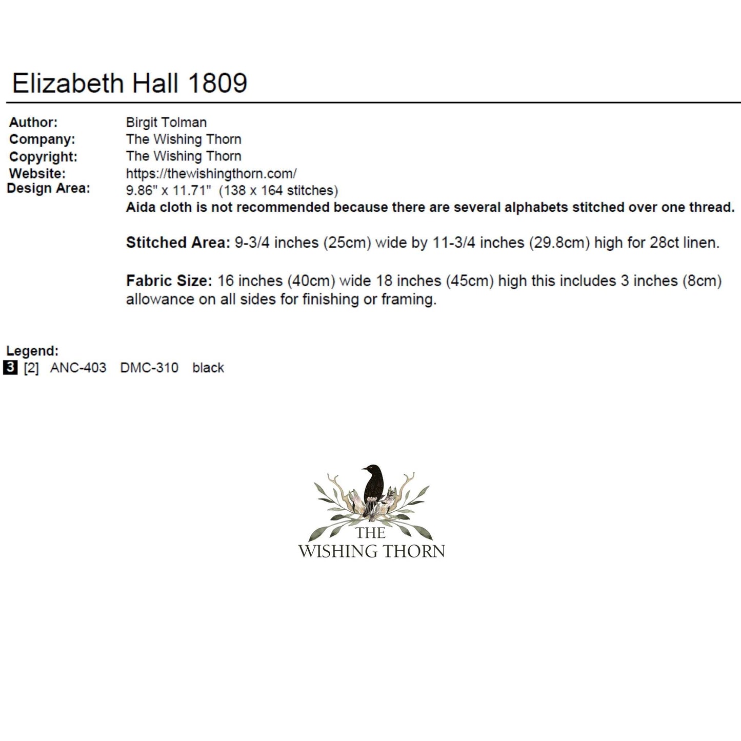 Elizabeth Hall 1809 Sampler Pattern PDF