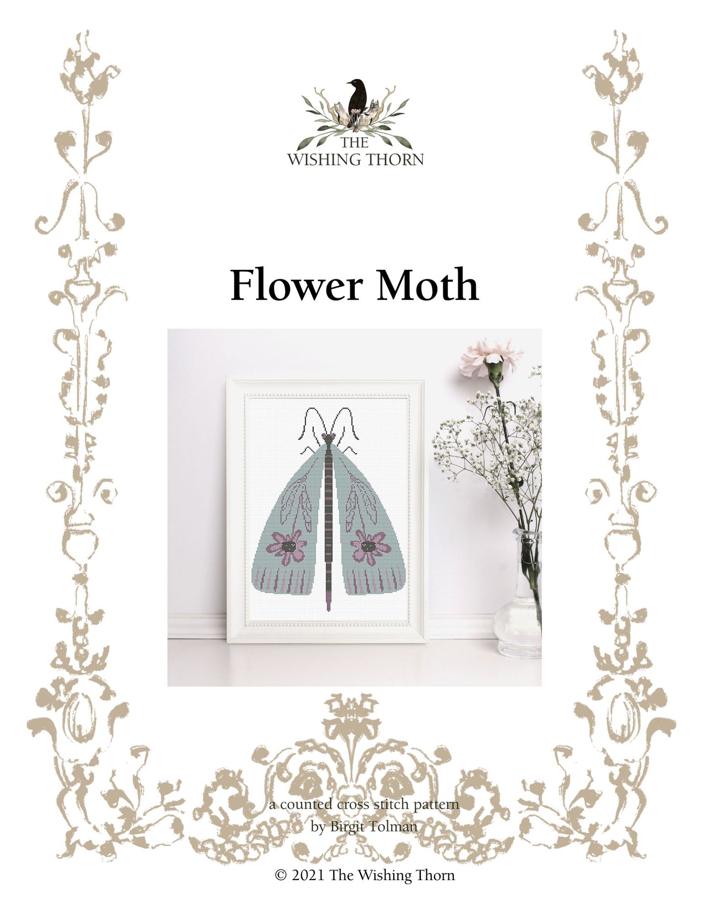 Flower Moth Cross Stitch Pattern