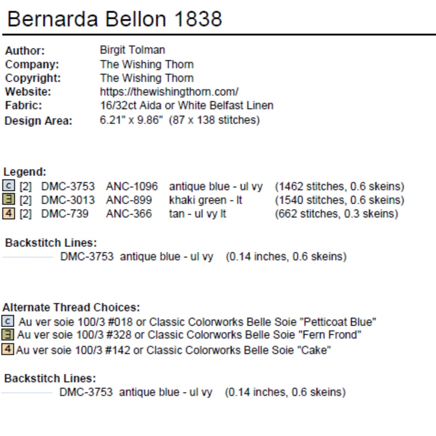 Bernarda Bellon 1838 Sampler Pattern PDF